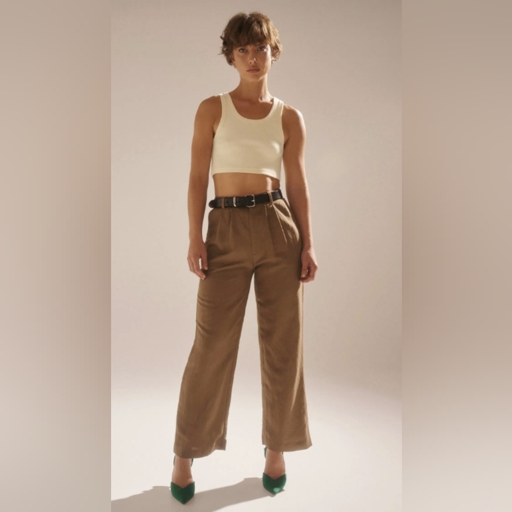 Rolla's Chloe Pleated Pant Linen Tobacco Wide Leg